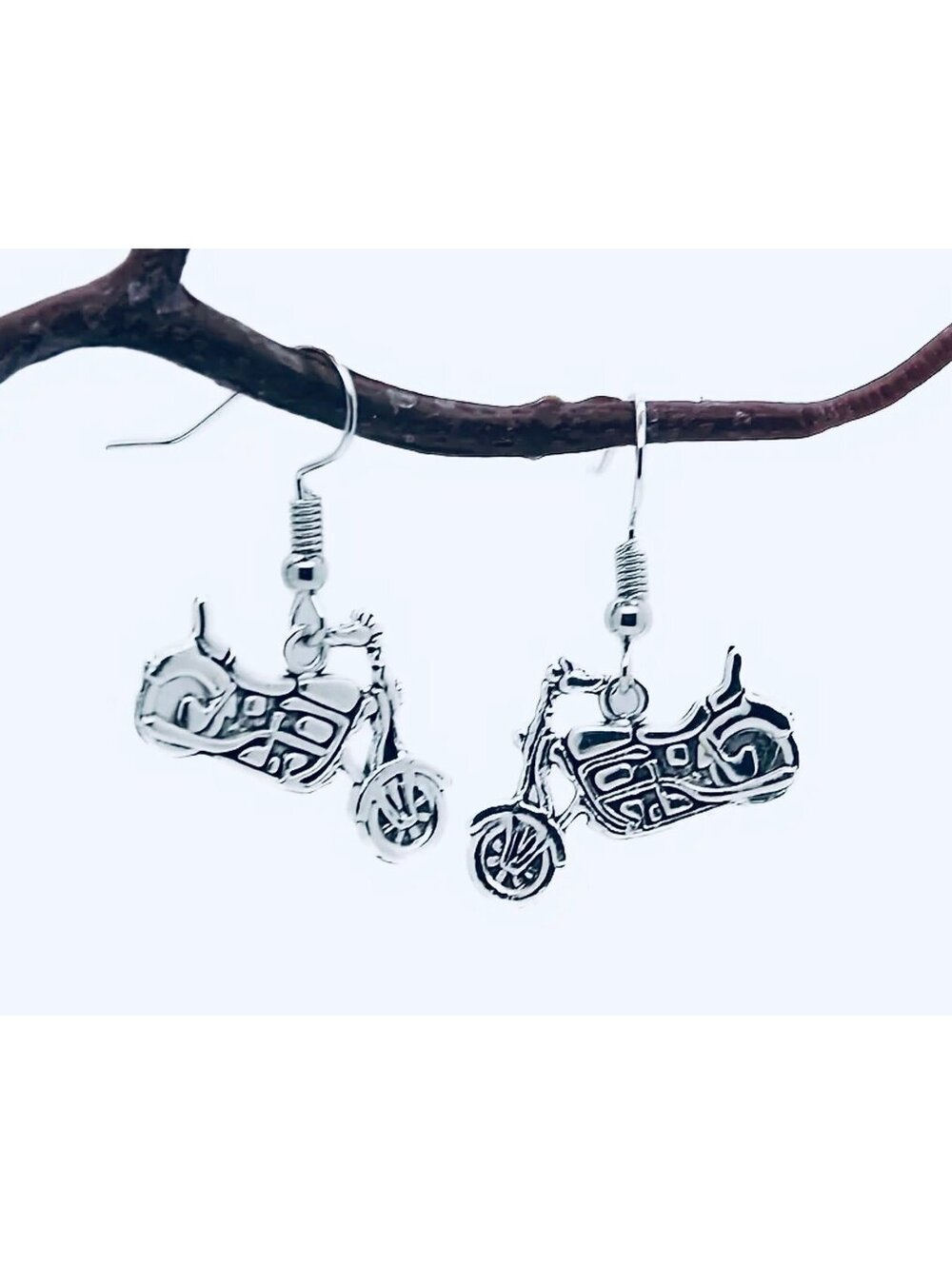 New - Vintage-Silver Motorcycle Dangle Earrings